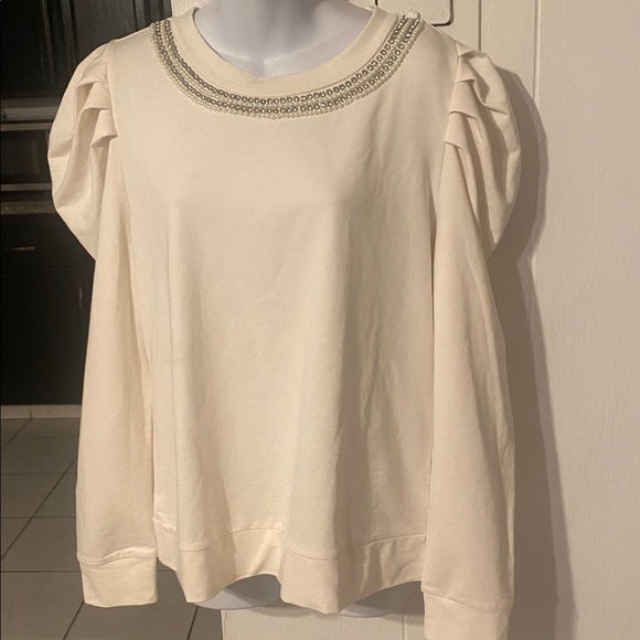 Ann Taylor Ivory Blouse with Beaded Detail - Picture 1 of 6